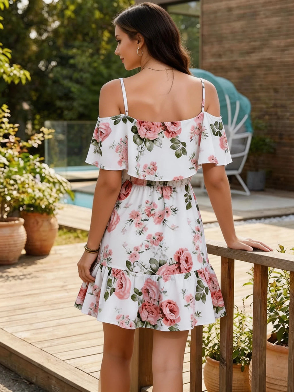 Ruffle Halter Floral Mini Dress