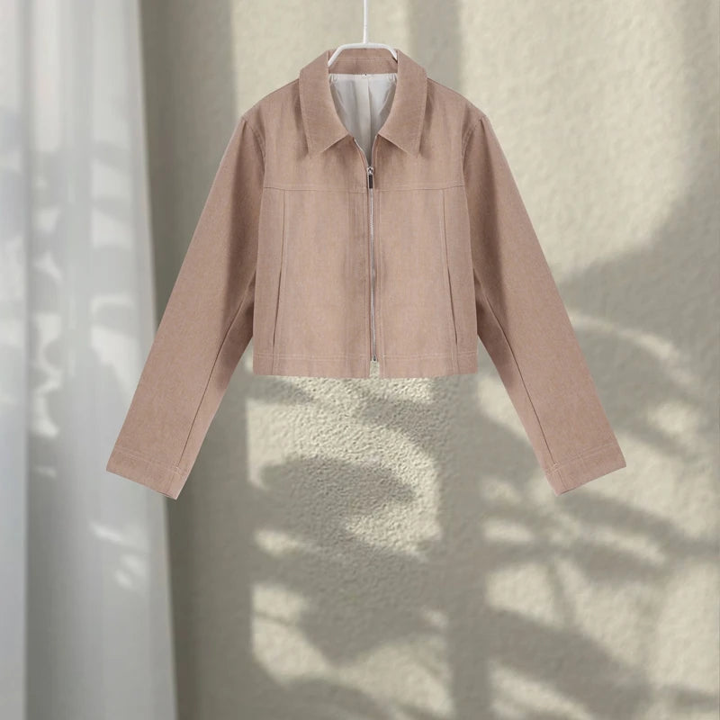Zip-Collar Crop Top & Straight Pants Set