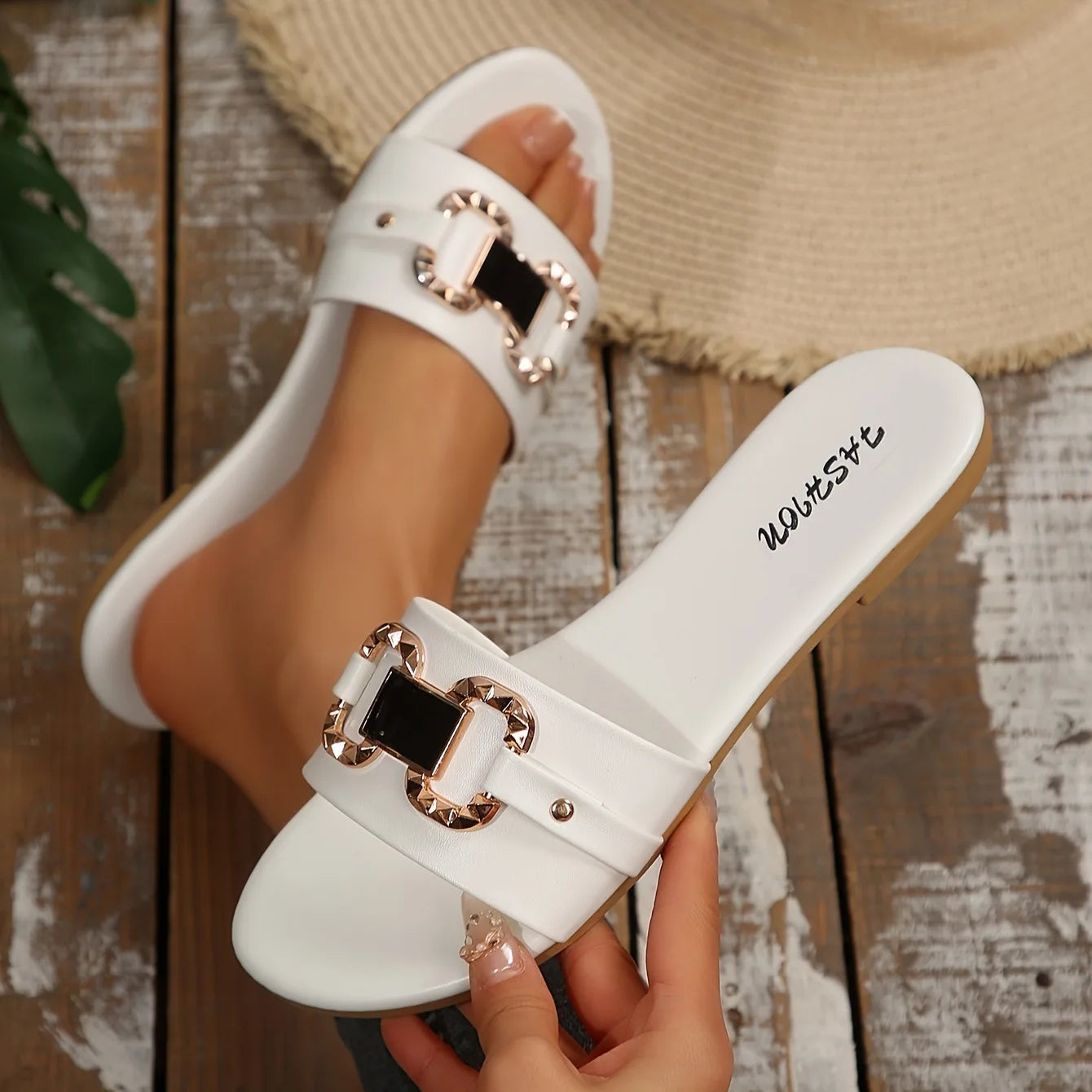 Round-Toe Flat Slip-On Sandals