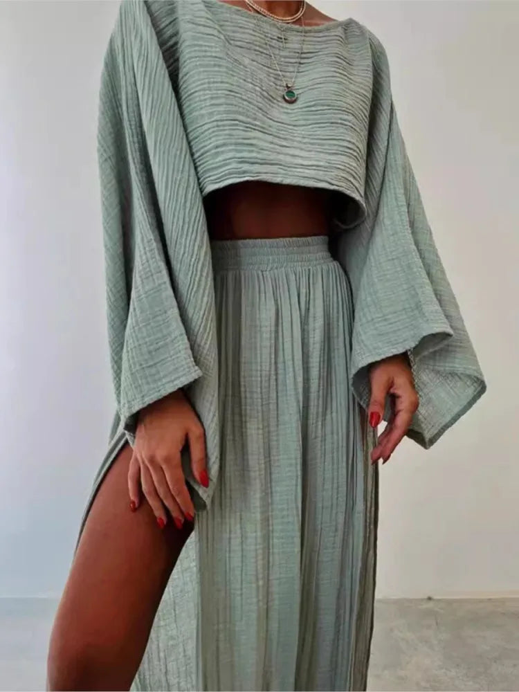 Linen Crop Top & Split Skirt Set