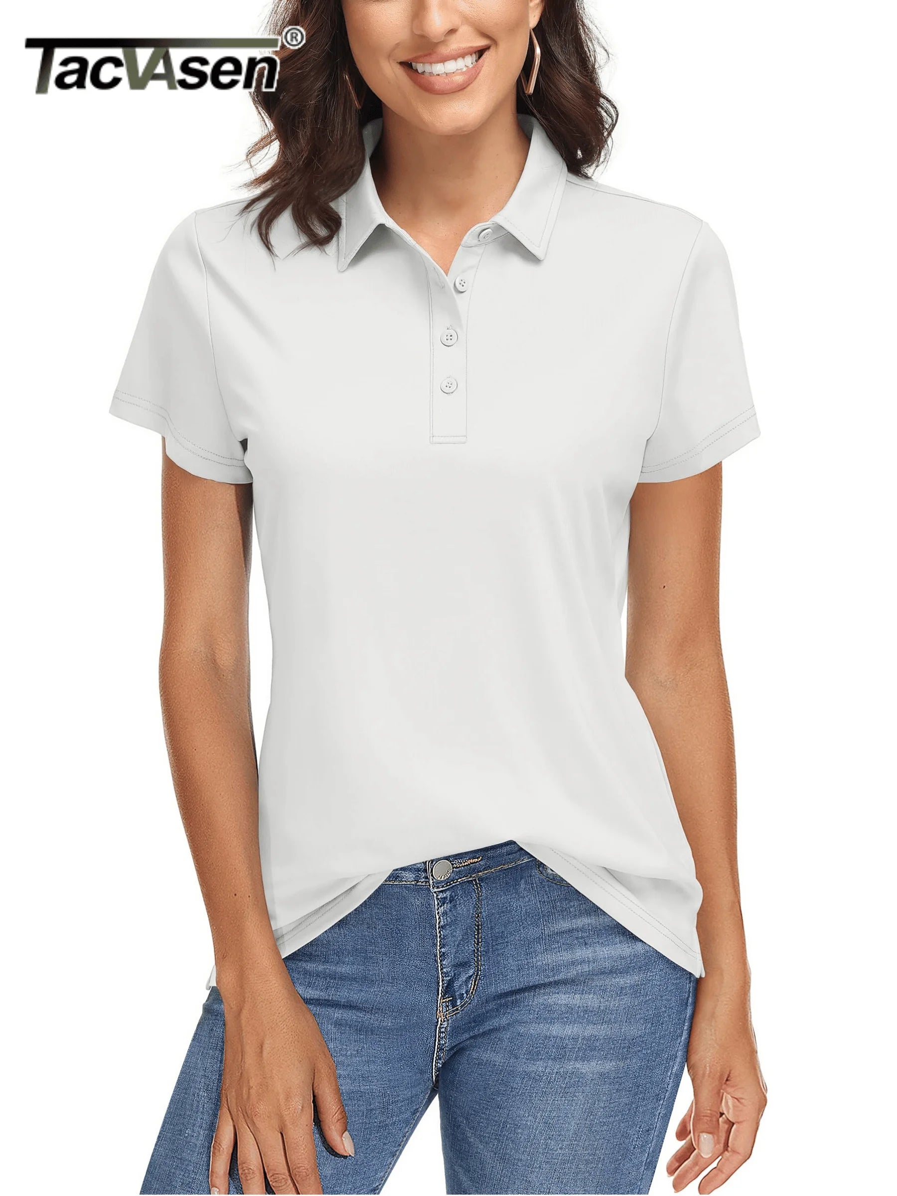 TACVASEN UPF50+ UV Protection Quick Dry Polo T-Shirts Womens Summer Short Sleeve Golf Sports Tee Shirts Breathable Workout Tops