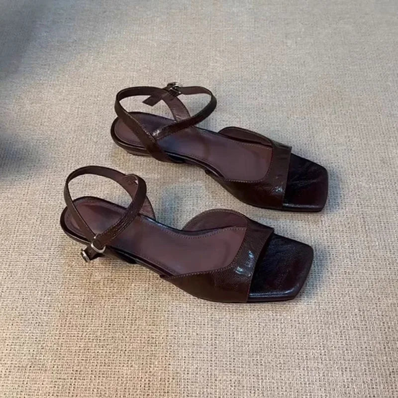 Polished Low-Heel Office Sandals