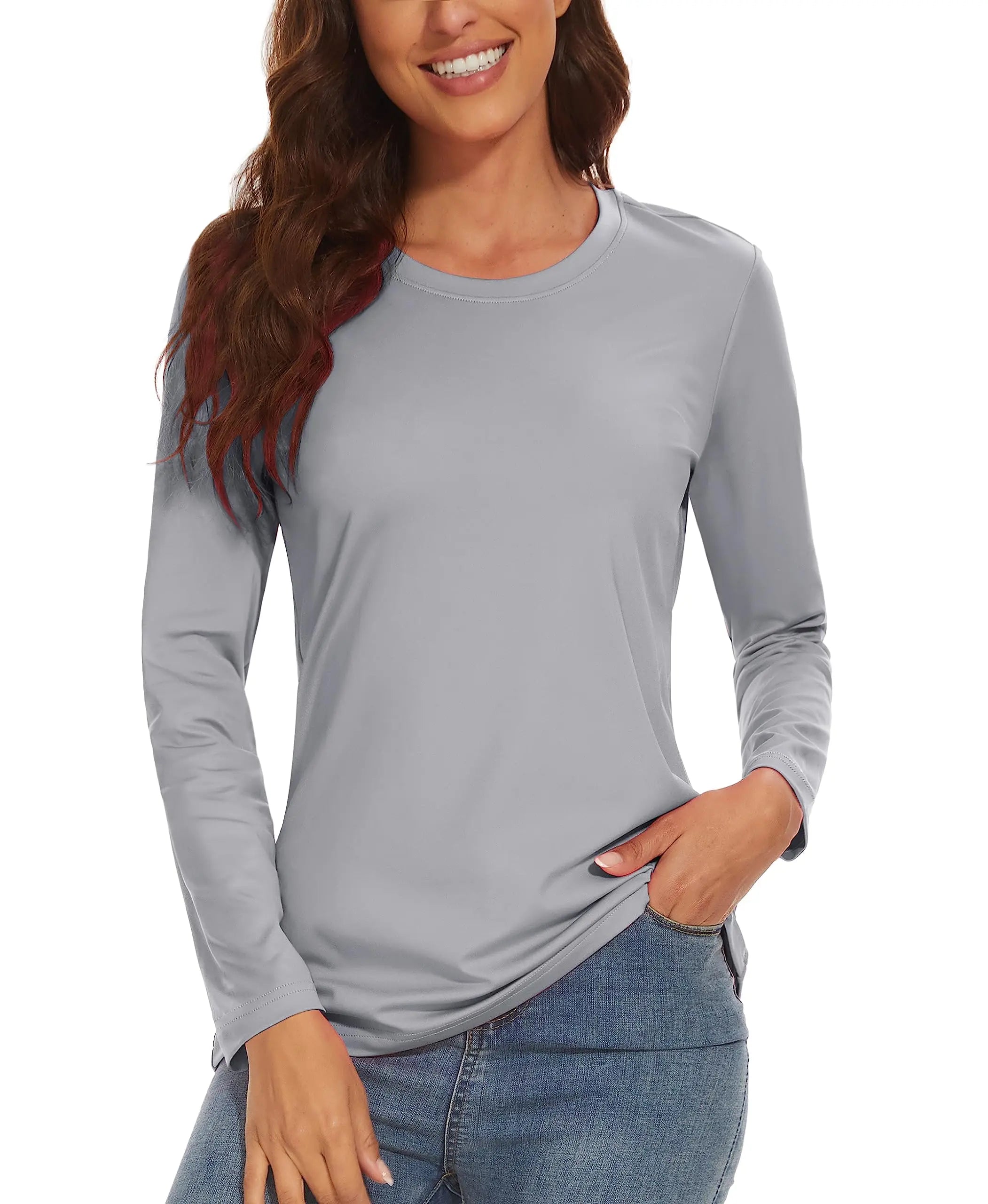 TACVASEN Summer UPF 50+ Long Sleeve Quick Dry High Elastic T-shirts Womens UV/Sun Protection Tee Shirts Hiking Swim Tops Outdoor