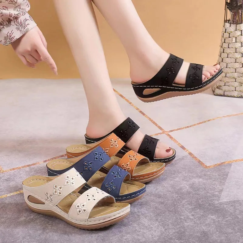 Embroidered Floral Ankle-Strap Sandals