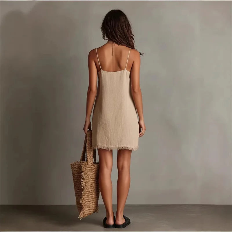 Contrast-Edge Vacation Mini Dress
