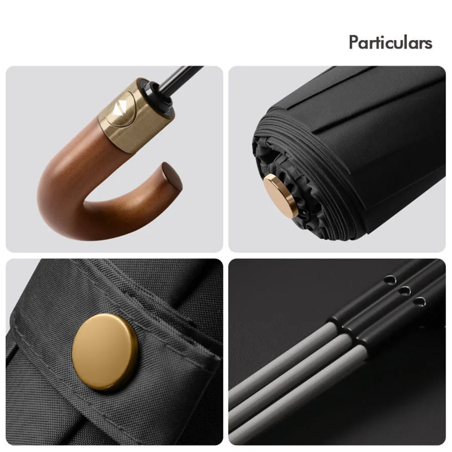 Windproof UV protection casual folding UPF50+automatic umbrella handle curved handle design, stylish design compact sun and rain