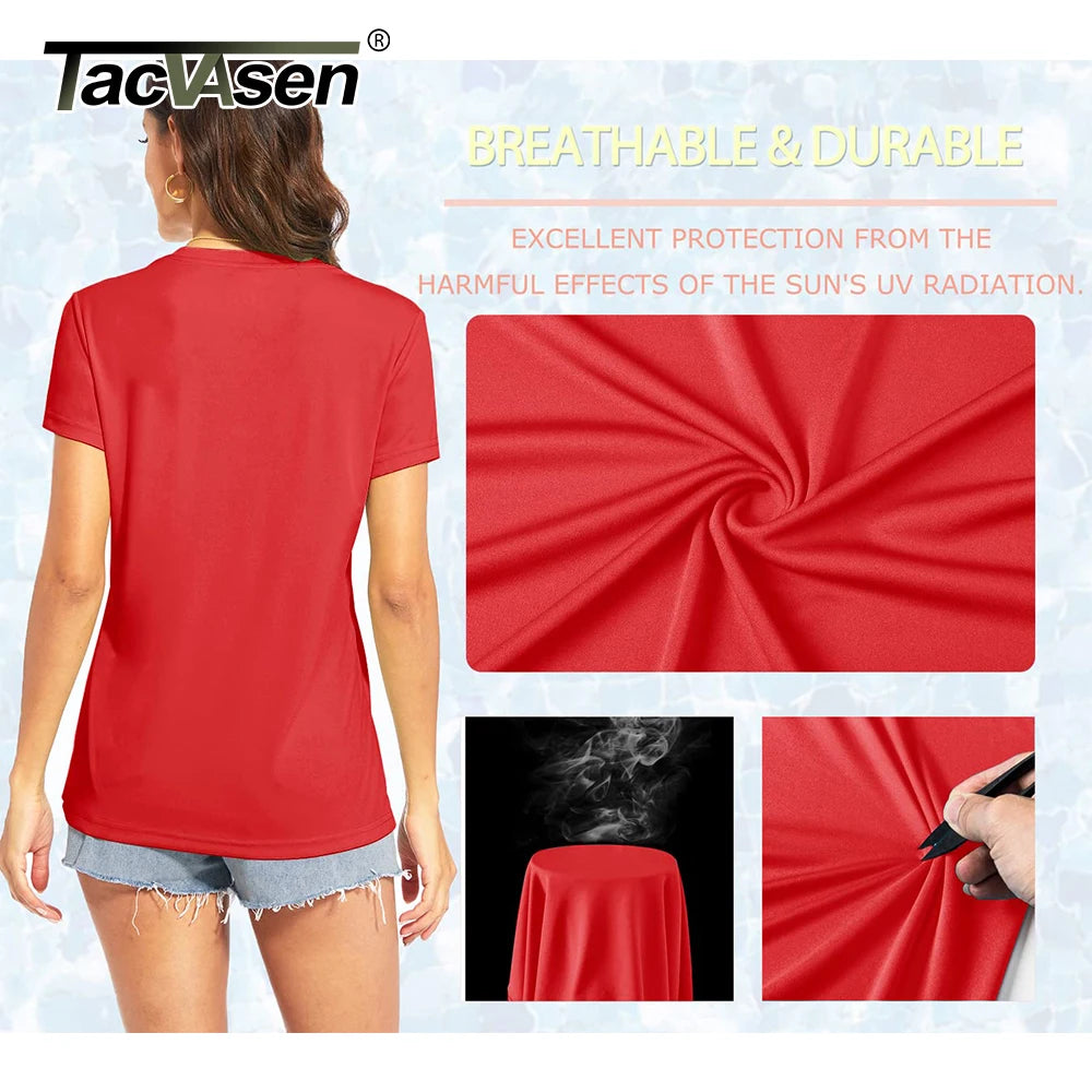 TACVASEN UPF 50+ Summer Short Sleeve V-Neck T-shirts Womens Sun Protection T-shirts Quick Dry Hiking Running Tee Shirts Tops