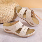 Embroidered Floral Wedge Slides