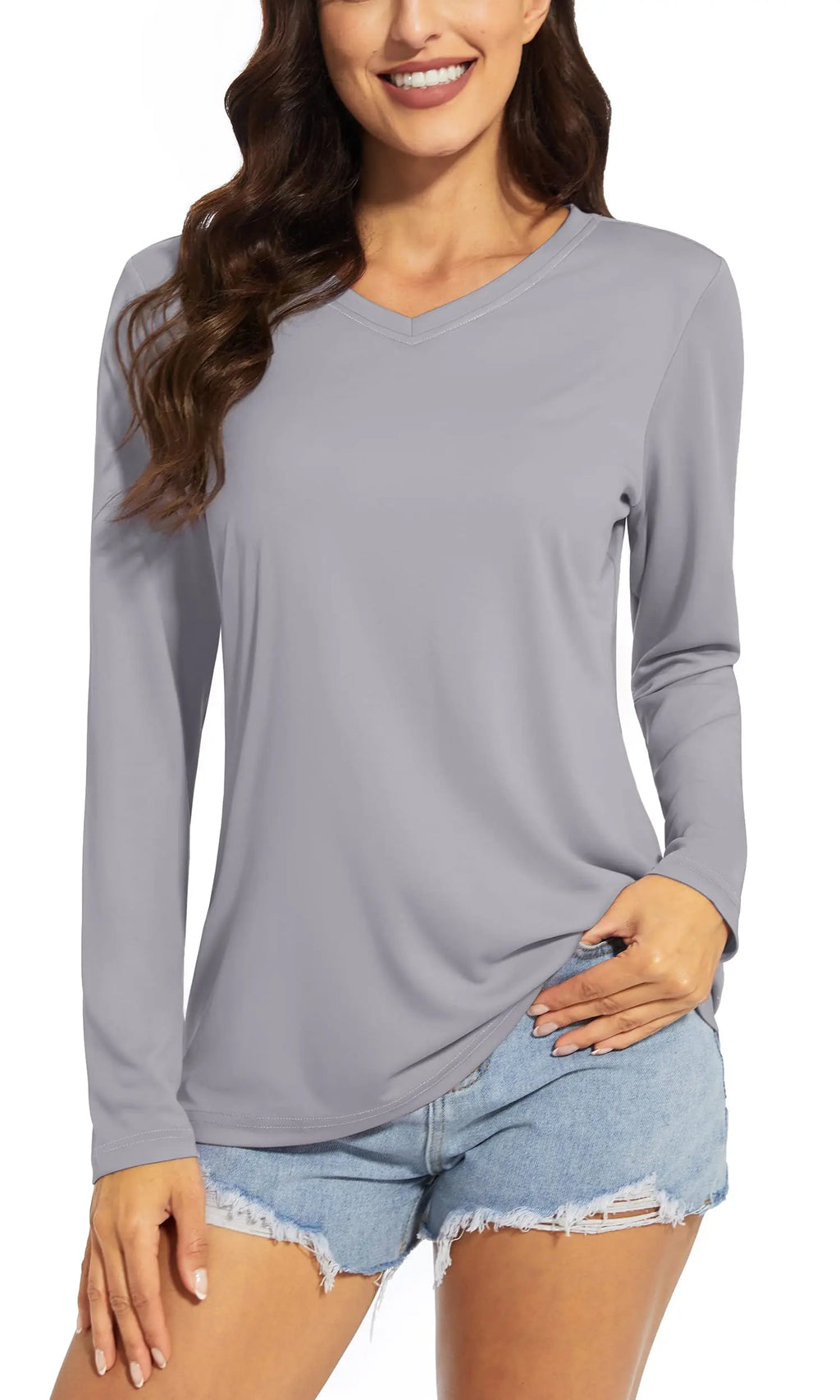TACVASEN Summer UPF 50+ Long Sleeve T-Shirts Womens Sun Protection V Neck Fashion Tee Shirts Quick Dry Outdoor Hiking Pullover