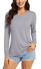TACVASEN Summer UPF 50+ Long Sleeve T-Shirts Womens Sun Protection V Neck Fashion Tee Shirts Quick Dry Outdoor Hiking Pullover