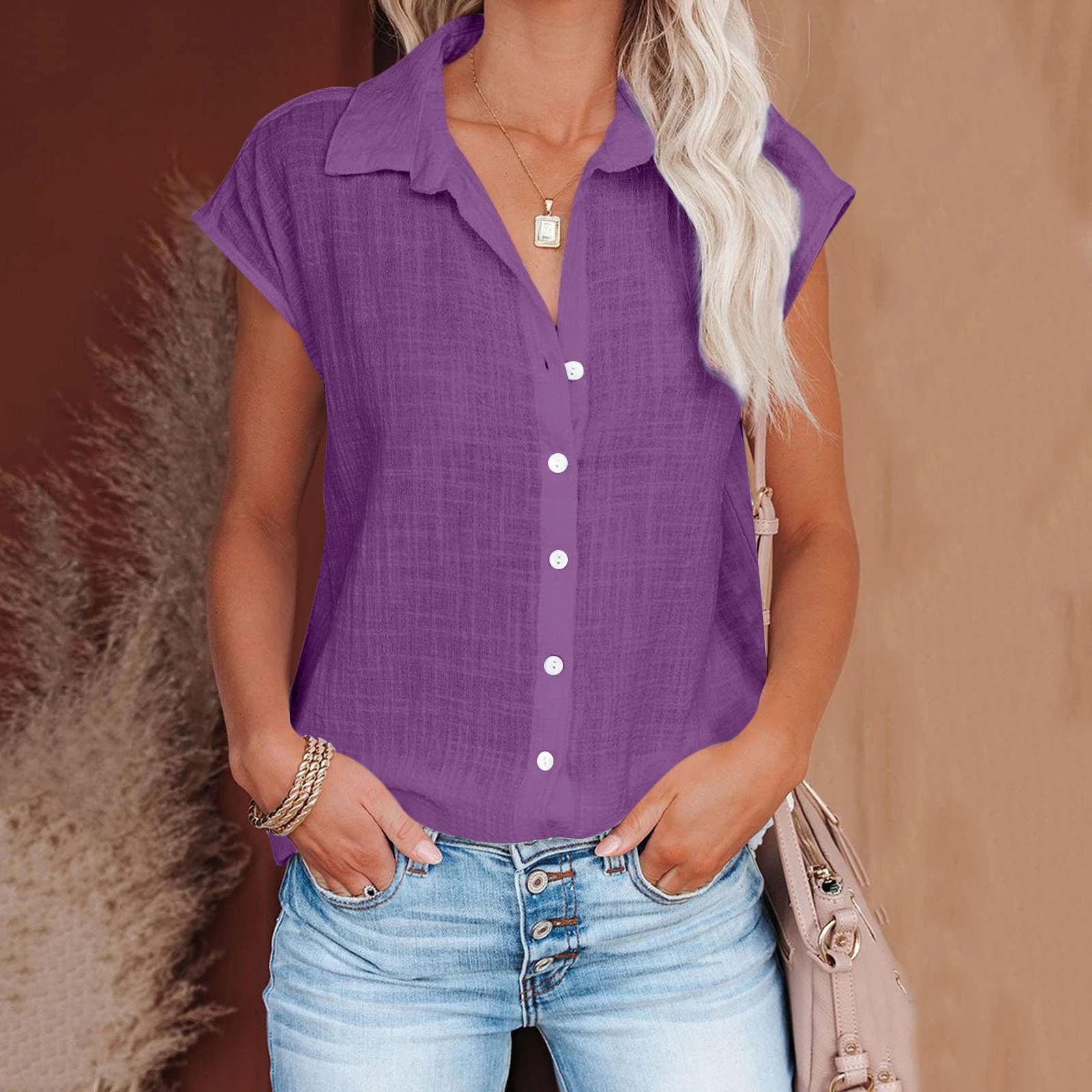 Cotton-Linen Short-Sleeve Relaxed T-Shirt