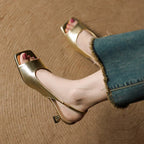Leather Square-Toe Slingback Heels