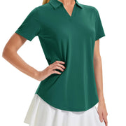 TACVASEN Womens UPF 50+ Sun Protection Golf Polo Shirts Short Sleeve V-Neck Curved Hem Tennis Tops Moisture Wicking Shirts