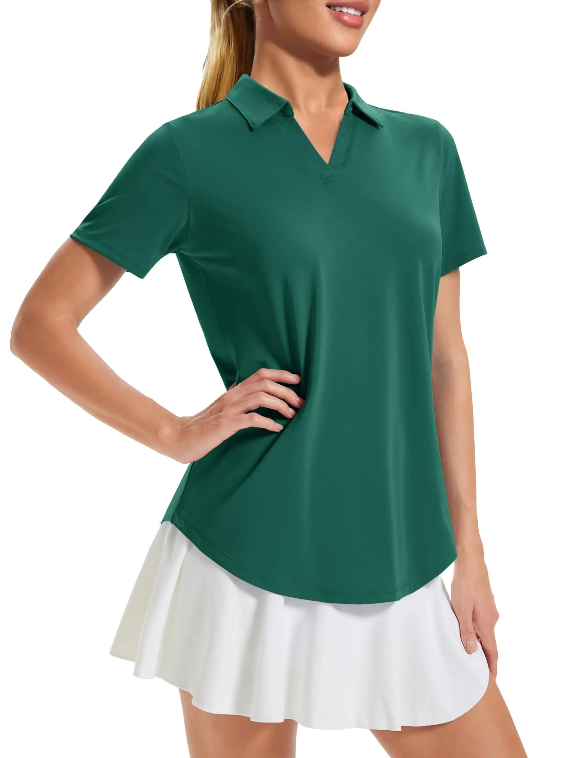 TACVASEN Womens UPF 50+ Sun Protection Golf Polo Shirts Short Sleeve V-Neck Curved Hem Tennis Tops Moisture Wicking Shirts