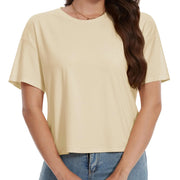 TACVASEN UPF 50+ Cropped Cotton T-Shirts Womens Summer Short Sleeve Casual Crew Neck Tops Breathable Sun UV Block Outdoor Tees