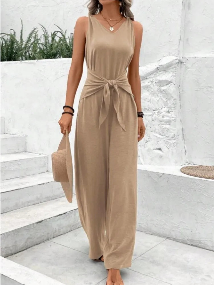 Lace-Up Wide-Leg Jumpsuit