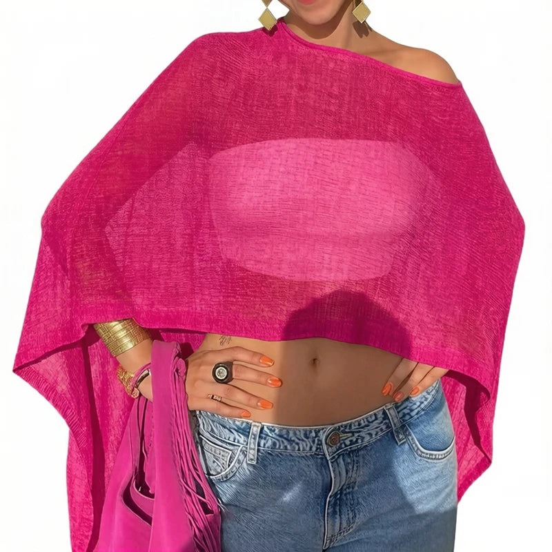 Open-Knit Asymmetric Beach Cover-Up