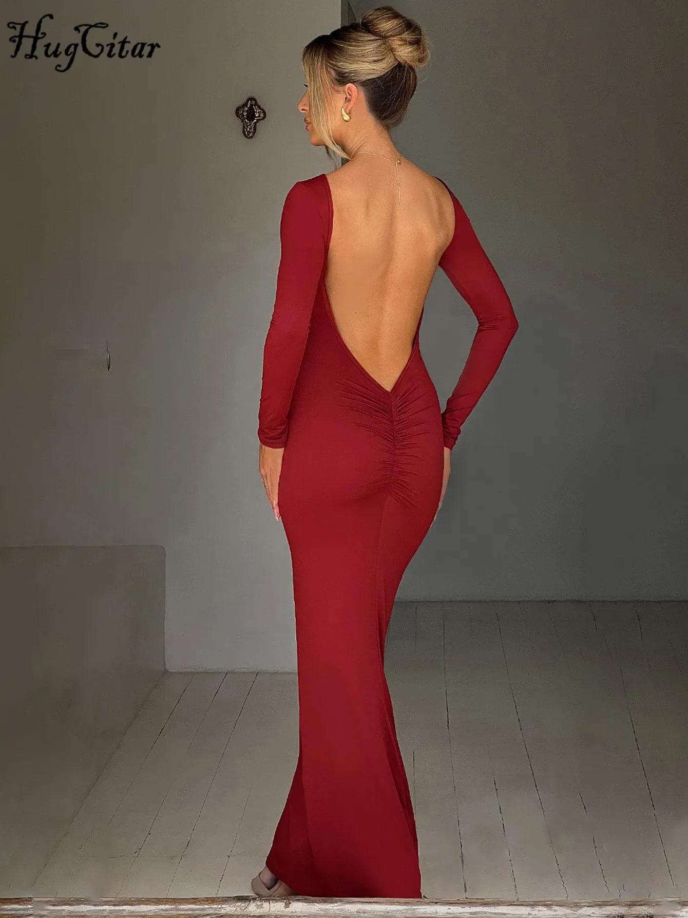 Long-Sleeve Backless Maxi Dress