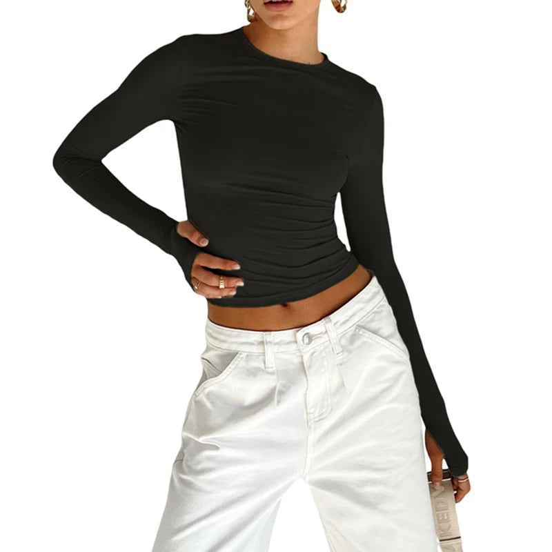 Thumbhole Long-Sleeve Crop Top