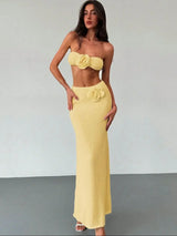 Crochet Flower Crop Top & Maxi Skirt Set