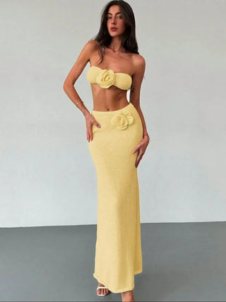 Crochet Flower Crop Top & Maxi Skirt Set