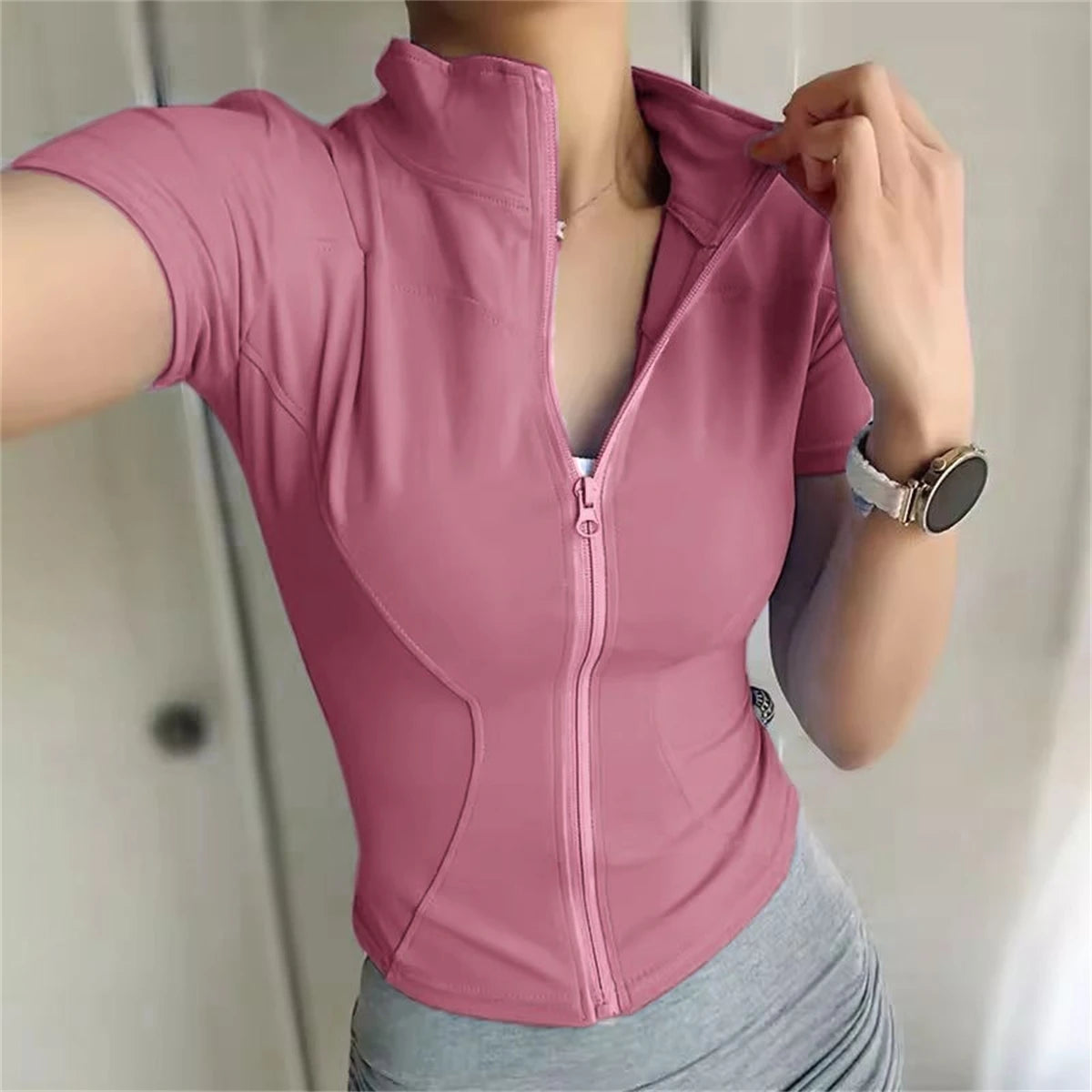 Zip-Front Short-Sleeve Training Top