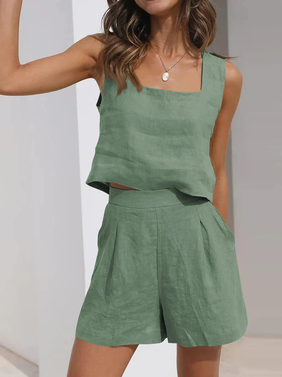 Linen Crop Top & Shorts Set