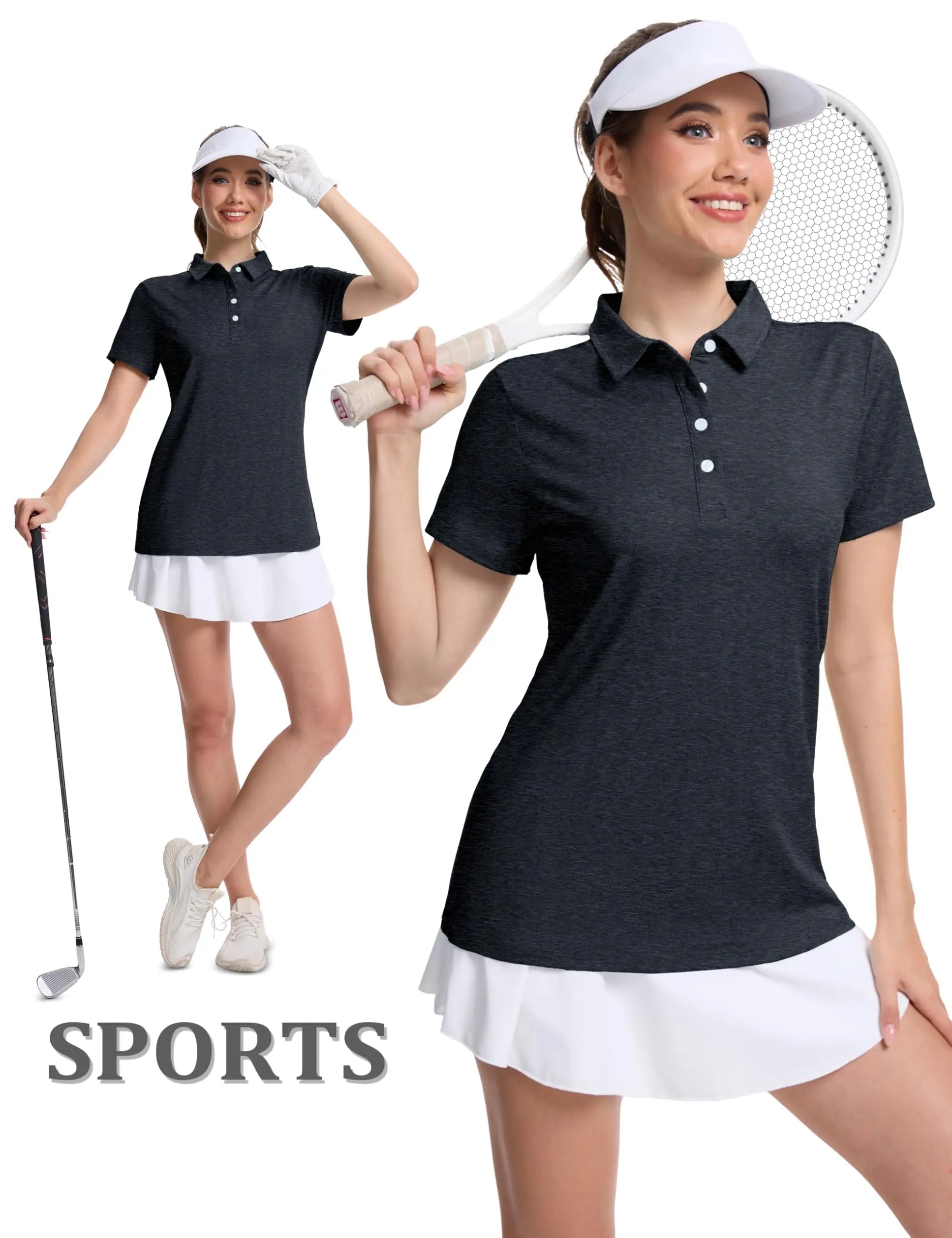 TACVASEN 4 Buttons Polos T-Shirts Womens Summer Short Sleeve Athletic Golf Polos Tee Shirts Sports Casual Work Pullover T-shirts