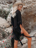 Self-Belted Beach Shirt Cover-Up