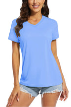 TACVASEN UPF 50+ Summer Short Sleeve V-Neck T-shirts Womens Sun Protection T-shirts Quick Dry Hiking Running Tee Shirts Tops