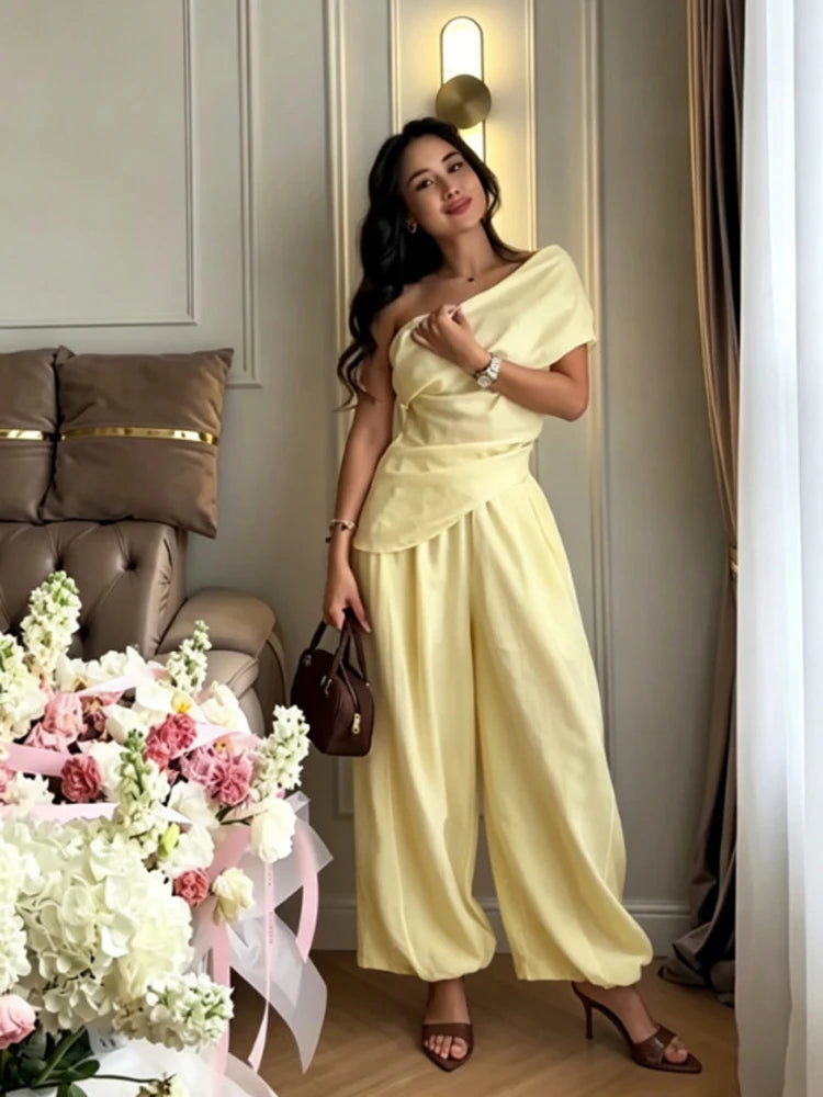 One-Shoulder Top & Wide-Leg Pants Set
