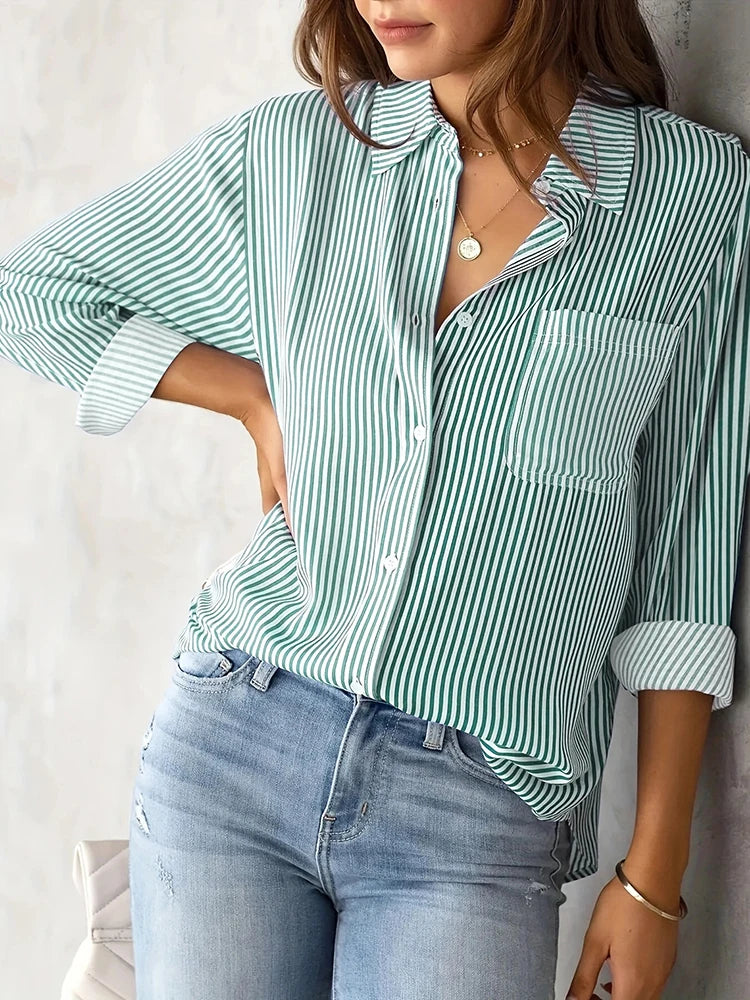 Striped Long-Sleeve Relaxed Blouse