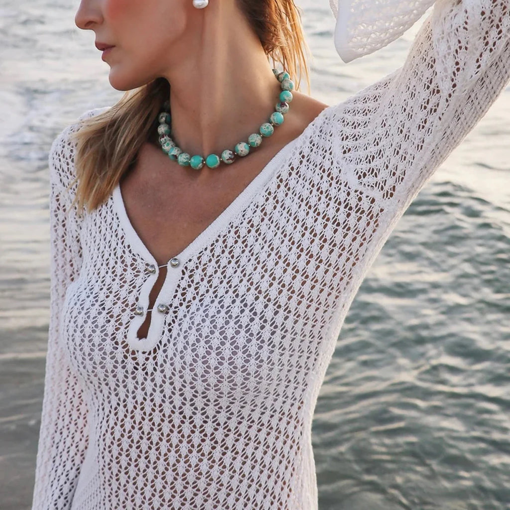 Long-Sleeve Knit Beach Mini Dress
