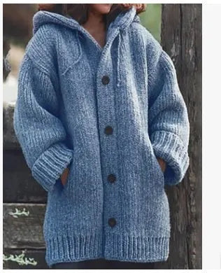 Cotton Knit Hooded Cardigan