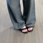 Square-Toe Kitten-Heel Slides
