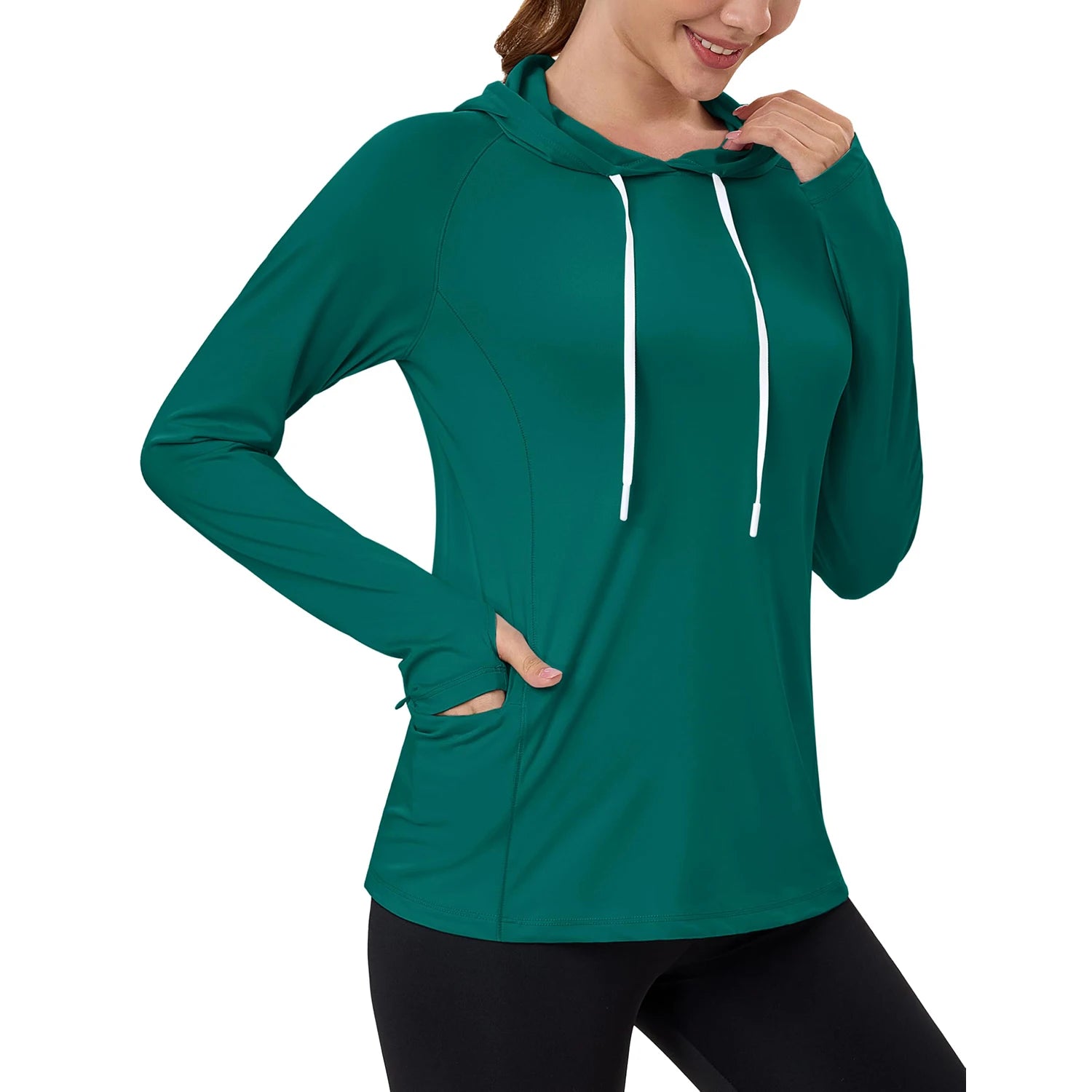 TACVASEN Women's UPF80+ Windproof Quick-Dry Hooded Long Sleeve Shirt with Raglan Thumbhole & Hidden Pocket Hair Port
