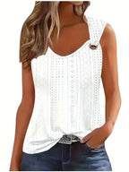 Embroidered V-Neck Sleeveless Tank Top