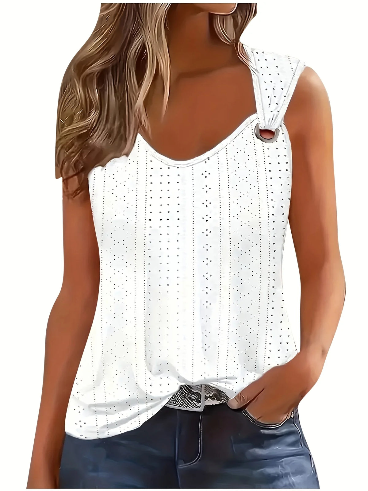 Embroidered V-Neck Sleeveless Tank Top