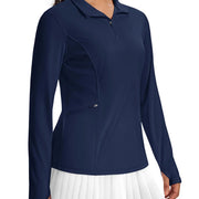 TACVASEN Women's UPF 50+ Long Sleeve Sun Protection Polo Shirt 1/4 Zip Pullover Thumb Hole Sport Shirts with Side Zipper Pockets