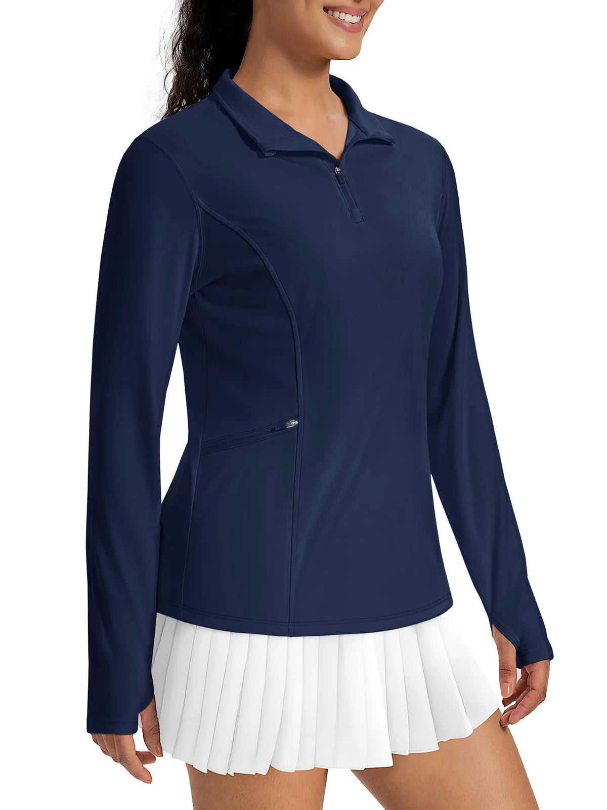 TACVASEN Women's UPF 50+ Long Sleeve Sun Protection Polo Shirt 1/4 Zip Pullover Thumb Hole Sport Shirts with Side Zipper Pockets
