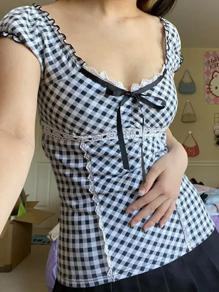 Lace Corset-Seam Button-Up T-Shirt