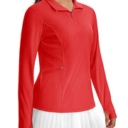 TACVASEN Women's UPF 50+ Long Sleeve Sun Protection Polo Shirt 1/4 Zip Pullover Thumb Hole Sport Shirts with Side Zipper Pockets