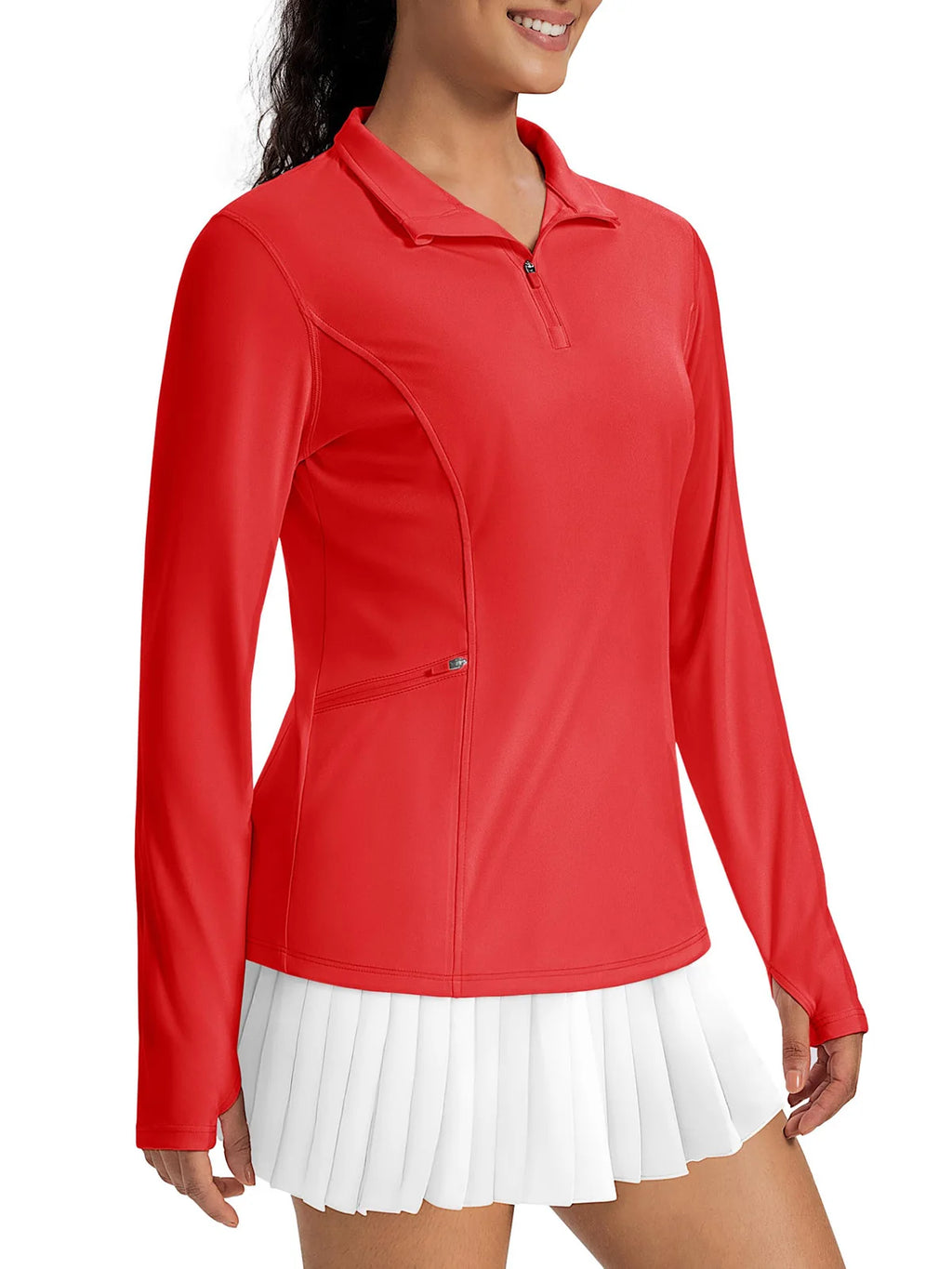 TACVASEN Women's UPF 50+ Long Sleeve Sun Protection Polo Shirt 1/4 Zip Pullover Thumb Hole Sport Shirts with Side Zipper Pockets