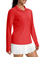 TACVASEN Women's UPF 50+ Long Sleeve Sun Protection Polo Shirt 1/4 Zip Pullover Thumb Hole Sport Shirts with Side Zipper Pockets