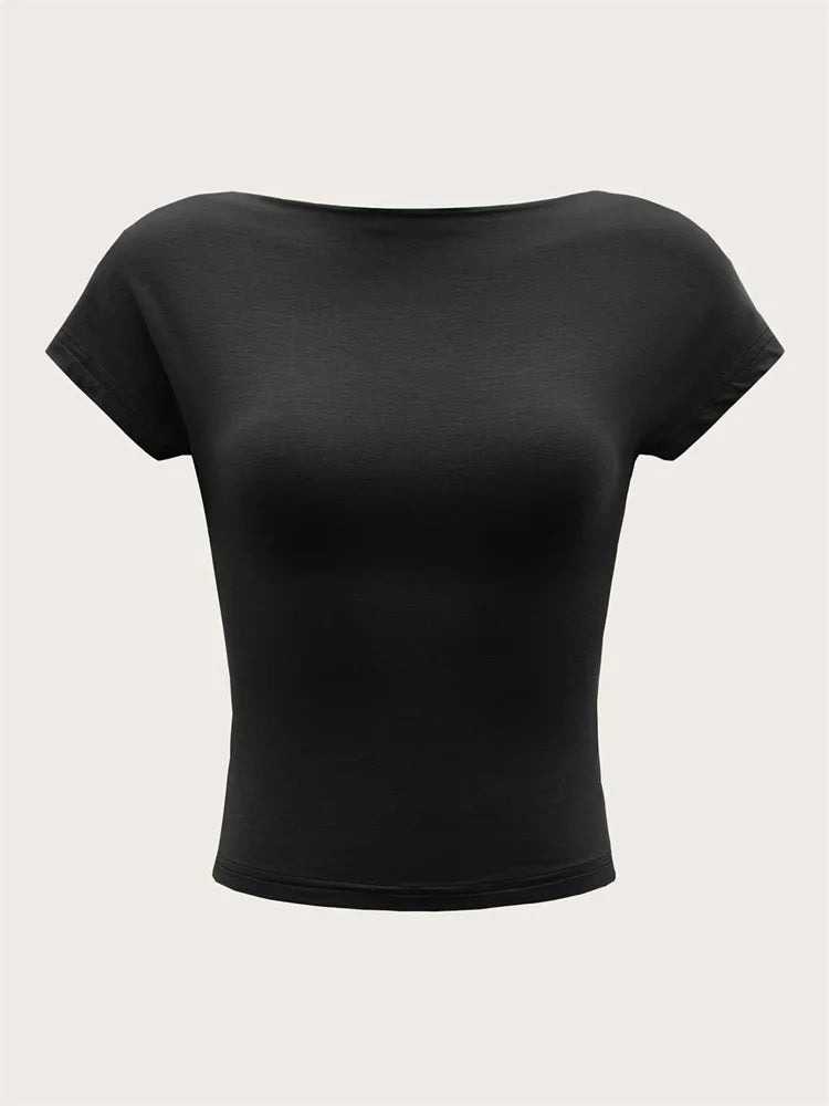 Open-Back Short-Sleeve Crop Tee