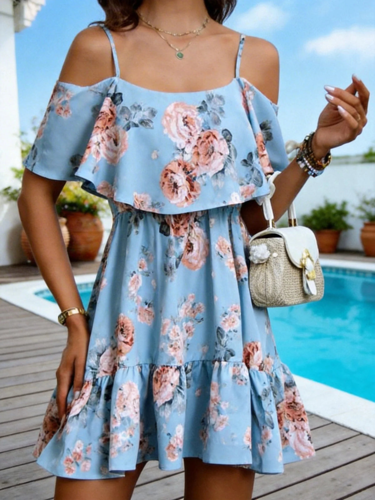 Ruffle Halter Floral Mini Dress