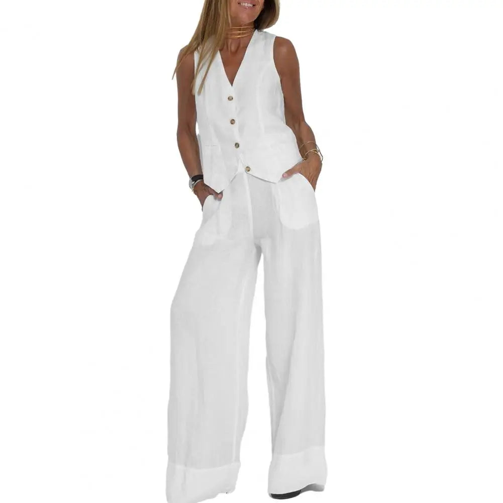 Linen Tank Top & Wide-Leg Pants Set