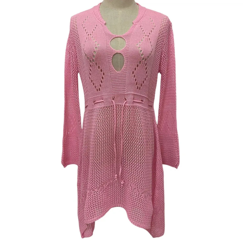 V-Neck Hollow-Out Beach Cover-Up