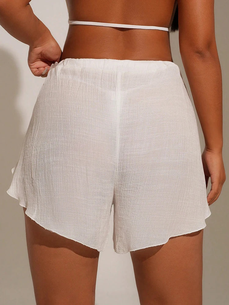 Open-Knit Swim Cover-Up Shorts