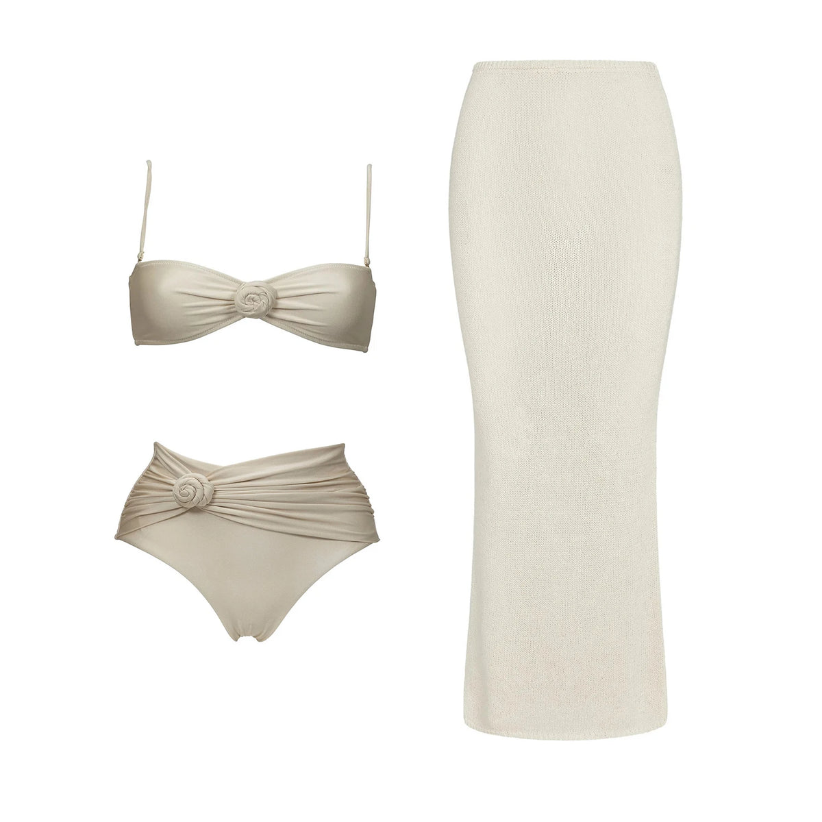 Floral Mesh-Skirt Bandeau Bikini Set